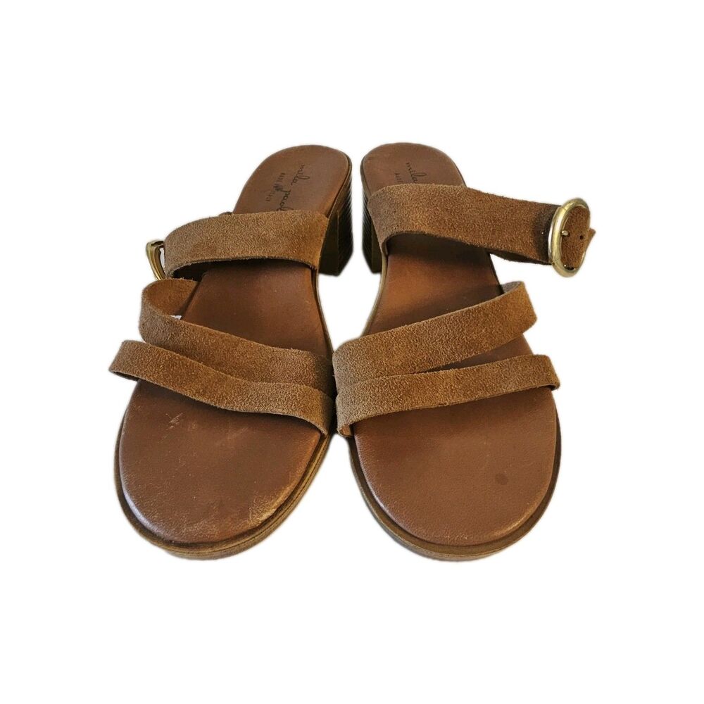 Mila Paoli Leather Buckle Slide Sandals Brown Size 7.5